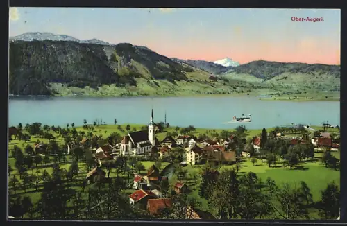 AK Ober-Aegeri, Totalansicht mit See aus der Vogelschau