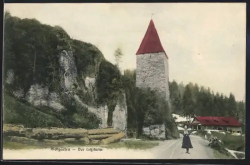AK Morgarten, Frau vor dem Letziturm