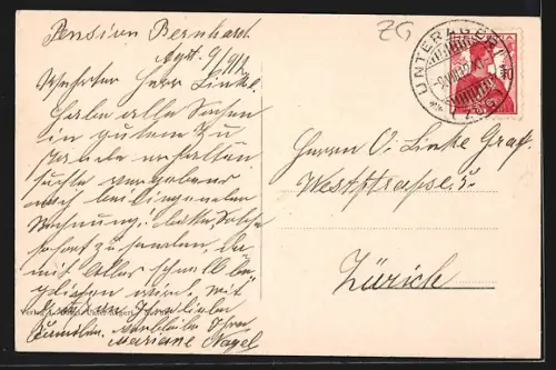 AK Morgarten, Frau vor dem Letziturm