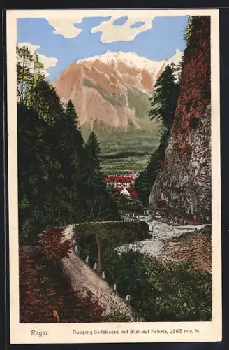 AK Ragaz, Ausgang Badstrasse mit Blick auf Falknis