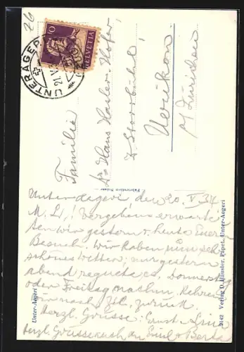 AK Unter-Aegeri, Ortsansicht mit Kirche vom Berghang aus