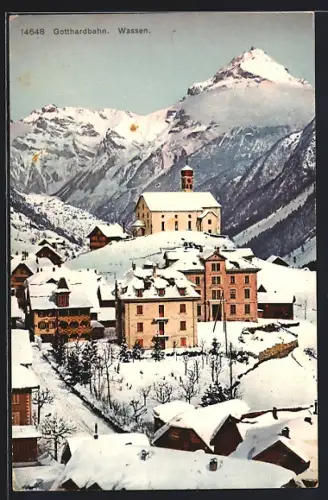 AK Wassen, Teilansicht der Ortschaft an der Gotthardbahn