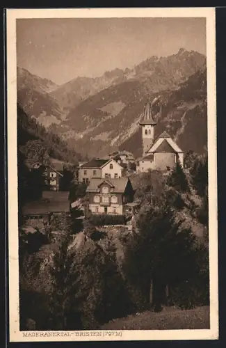 AK Bristen /Maderanertal, Ortsansicht gegen die Berge