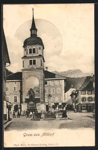 AK Altdorf, Ortspartie mit Bierbrauerei und Brunnen