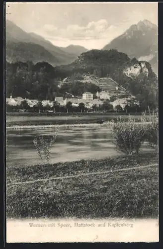 AK Weesen, Ortsansicht mit Speer, Mattstock und Kapfenberg