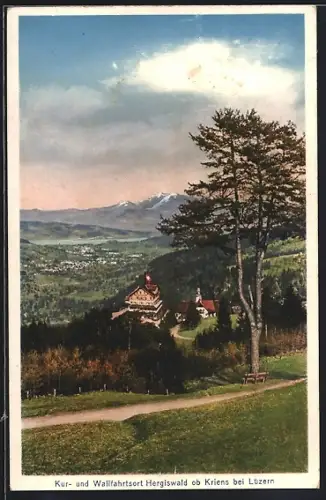 AK Hergiswald ob Kriens, Ortsansicht vom Berghang aus