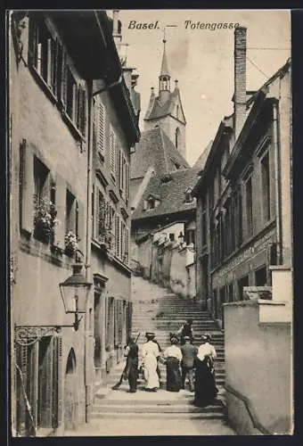 AK Basel, Totengassem Blick die Treppe hinauf