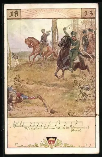 AK Deutscher Schulverein Nr. 501: Husaren preschen aus einem Waldstück hervor