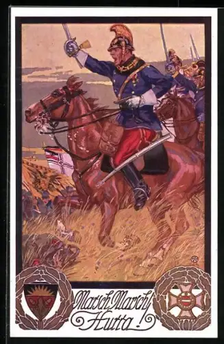 AK Marsch, Marsch Hurra!, österreichische Kavallerie im Sturm