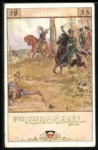 AK Deutscher Schulverein Nr. 501: Husaren preschen aus einem Waldstück hervor