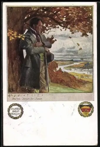 Künstler-AK Karl Friedrich Gsur, Deutscher Schulverein NR. 458: Auf den Bergen die Burgen