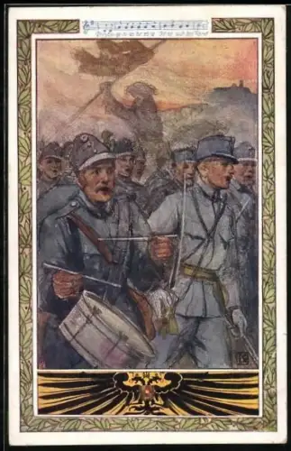 Künstler-AK Karl Friedrich Gsur, Deutscher Schulverein Nr. 641: Prinz Eugenius-Lied, Noten
