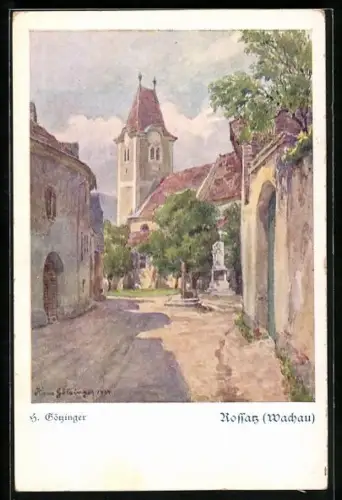 Künstler-AK Rossatz, Strassenpartie, Deutscher Schulverein