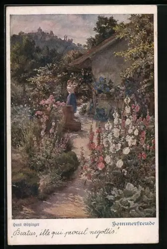 Künstler-AK Deutscher Schulverein Nr. 945, Hans Götzinger: Blühender Garten eines Hauses