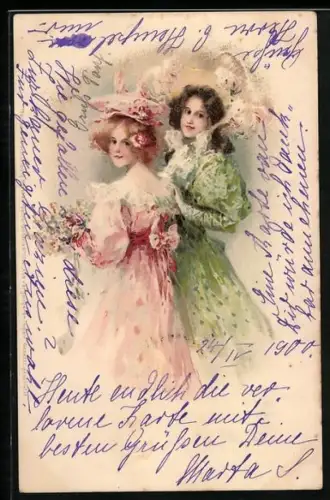 AK Junge Mädchen blicken freundlich über die Schulter, Jugendstil