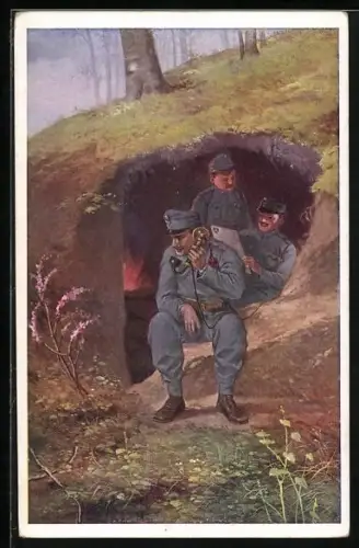 AK Deutscher Schulverein Nr. 730: österreichische Soldaten mit Feldtelefon