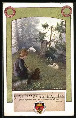 Künstler-AK T. Welzl, Deutscher Schulverein Nr. 98: Deutsche Lieder Nr. 19, Ich bin vom Berg der Hirtenknab