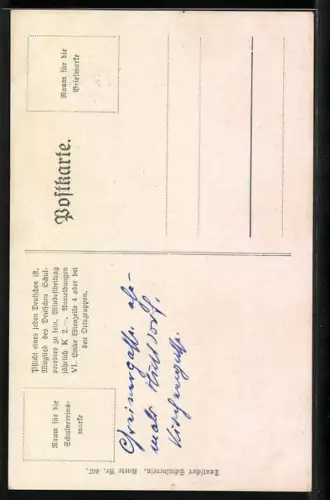 Künstler-AK Rudolf Schmidt, Deutscher Schulverein 467: Nussdorf, Blick in eine Strasse