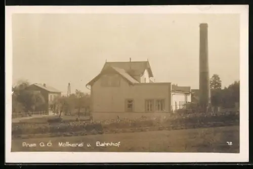 AK Pram /Ö. O., Molkerei und Bahnhof