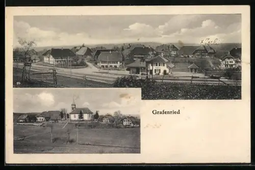 AK Grafenried, Ortsansicht mit Bahnhof