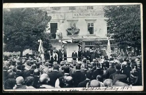 AK Bruck a. d. L., Wehrschildaktion 1915 vor dem Post- und Telegrafenamt