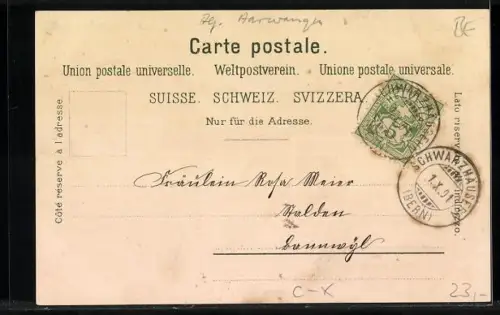 Lithographie Langenthal, Amtshausgasse, Bärengasse und Spitalgasse, Marktstrasse