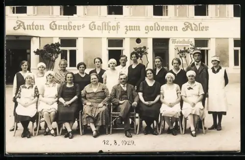 Foto-AK Bad Hall, Anton Gruber`s Gasthof zum goldenen Adler, 1929