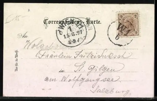 Lithographie Hütteldorf, Villa Wagner, Kirche Mariabrunn