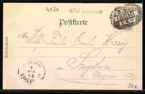 Lithographie Ischl, Esplanade und Hotel Elisabeth, Ortsansicht mit Dachstein