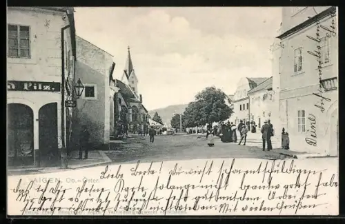 AK Aigen /O.-Oe., belebte Strassenpartie