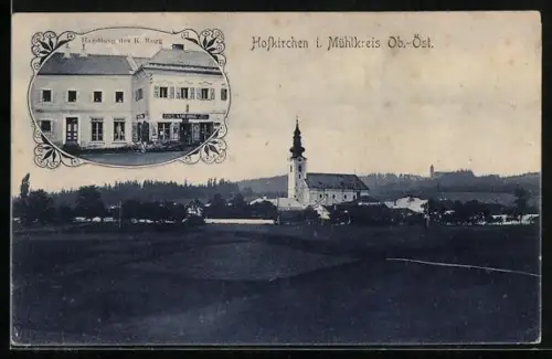AK Hofkirchen i. Mühlkreis, Handlung K. Bogg, Ortsansicht mit Kirche