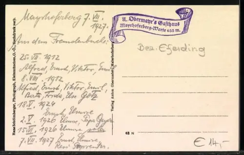 AK Stroheim, Mayrhoferberg, Anton Obermayr`s Gasthaus, Mayrhoferberg Warte