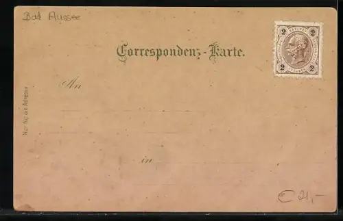 Lithographie Goisern, Ewige Wand und Predigtstuhl, Mann und Frau in Trachten