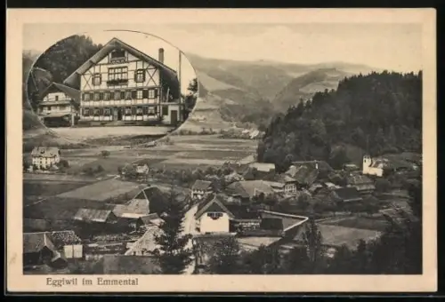 AK Eggiwil im Emmental, Gasthaus zum Löwen, Bes. Familie Zesiger, Ortsansicht aus der Vogelschau
