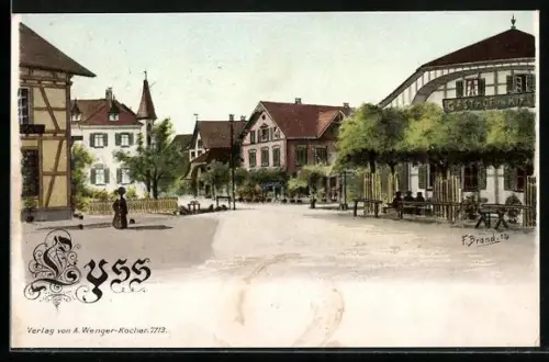 AK Lyss, Ortspartie mit Gasthof zum Hirschen