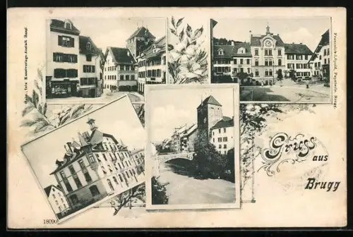 AK Brugg /Aargau, Ortsansichten, Flusspartie mit Brücke