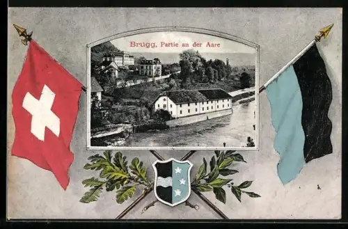 AK Brugg /Aargau, Ortspartie von der Aare aus gesehen