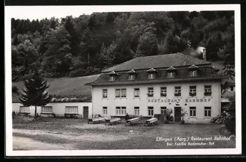 AK Effingen, Restaurant Bahnhof Familie Badertscher-Ryf, mit Aussentischen