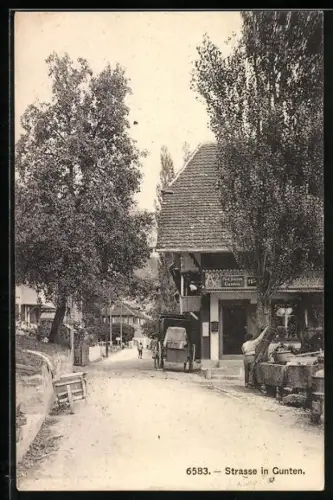 AK Gunten, Strasse mit Post-Büro