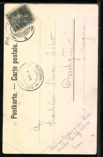 AK Brugg, Flusspartie mit Wohngebäuden im Passepartout