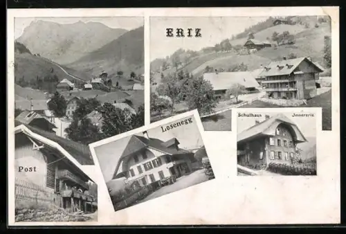 AK Eriz, Gasthaus Losenegg, Postgebäude, Schulhaus Innereriz