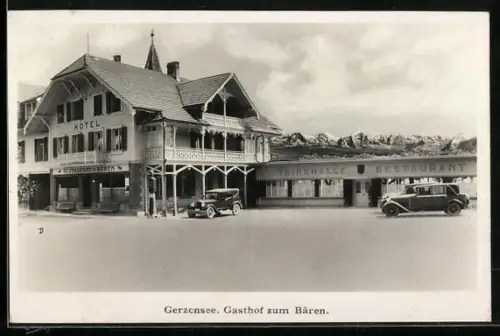 AK Gerzensee, Gasthof zum Bären, Trinkhalle und Restaurant, Automobile