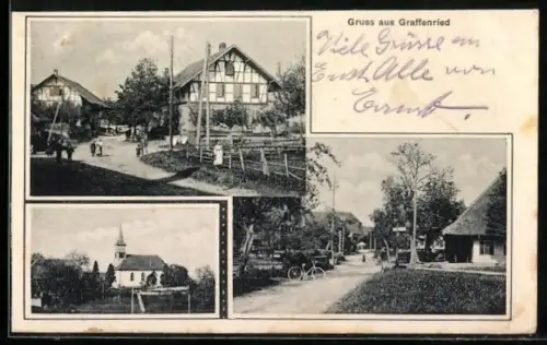 AK Grafenried, Ortspartie mit Wohngebäuden, Kirche