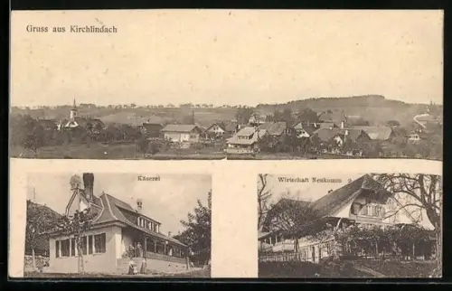 AK Kirchlindach, Wirtschaft Neukomm, Käserei, Totalansicht mit Kirche