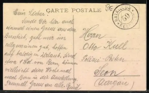 AK Kirchlindach, Wirtschaft Neukomm, Käserei, Totalansicht mit Kirche