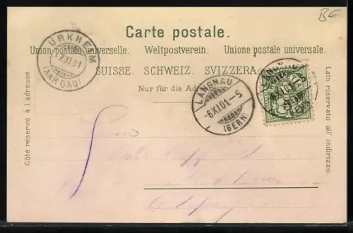 Lithographie Langnau /BE, Hotel Loewen, Post, Druckerei, Totalansicht im Passepartout