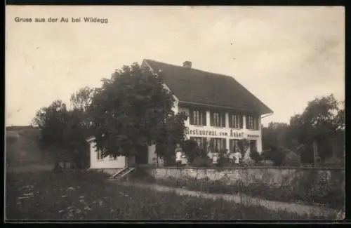 AK Veltheim /AG, Au bei Wildegg, Restaurant zum Auhof, Totalansicht