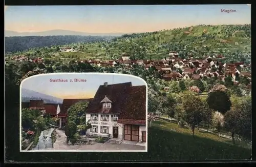 AK Magden, Gasthaus zur Blume, Ortsansicht aus der Vogelschau