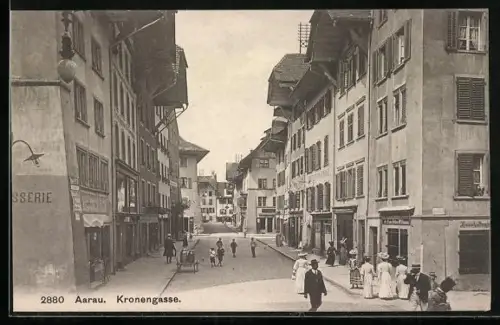 AK Aarau, Kronengasse mit Wohngebäuden und Geschäften