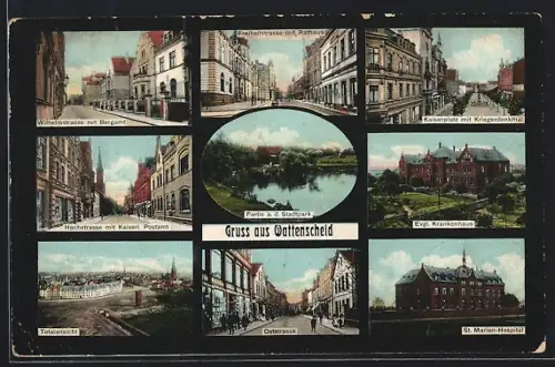 AK Wattenscheid, Wilhelmstrasse mit Bergamt, Evangelisches Krankenhaus, St. Marien-Hospital